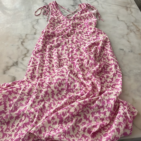 h&m tie detailed crepe v neck Maxi dress Pink Cream Loose Fit S/M - Picture 12 of 14